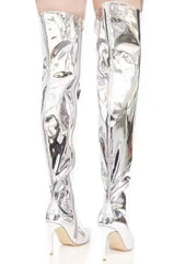 over knee pu leather womens boots silver