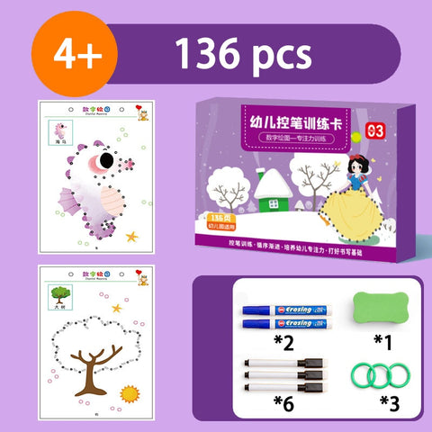 Montessori Tracing Notebook Kids 136 Page Magic Writing Alphabet Numbers Line Learning Education