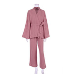 Women's Kimono Style Pajamas Cotton Long Drop Sleeve Flared Pajama Set