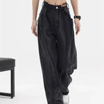 Women's Baggy  Long Jeans Black Wide Leg Trousers Streetwear Vintage High Waist Denim Pants Big Pocket