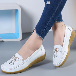 Women's Shoes With Low Heels Loafers Slip On Casual PU Leather Shoes