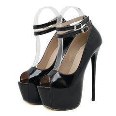 Women's Pumps Double Buckle Strap Platform Shoes Sexy Peep Toe 16.5CM Super High Heels