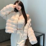 Women's Fashion Faux Fur Coat Warm Vegan Fur Short Chic Coats White & Black