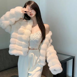 Women's Fashion Faux Fur Coat Warm Vegan Fur Short Chic Coats White & Black