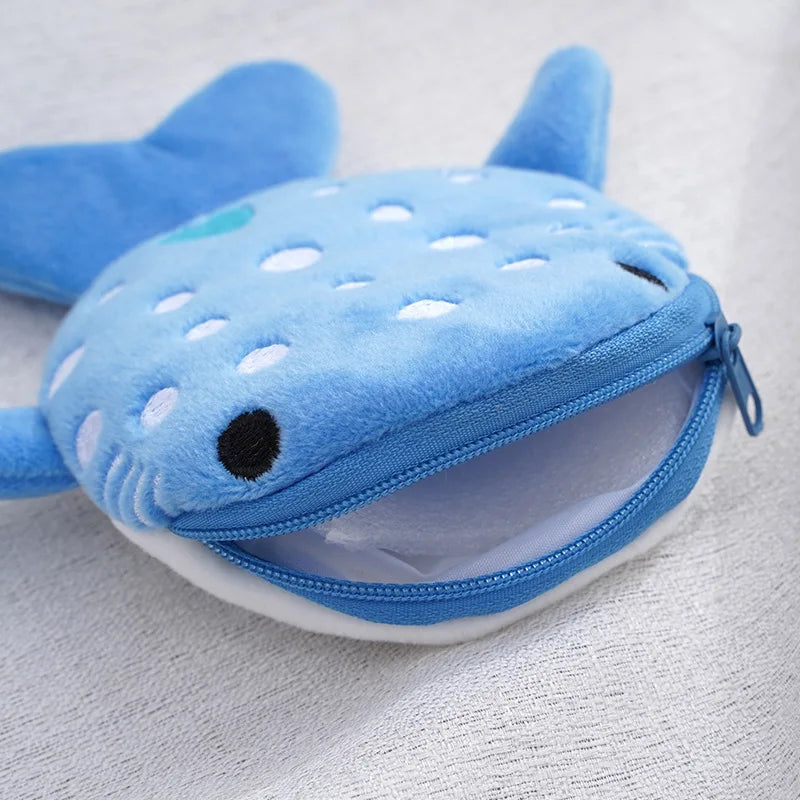 Cute Plush Cartoon Whale Shark Coin Purse Wallet Portable Plush Coin Bag Stores Keys Earphones Coins Organizer Pouch Zipper Bag Gift for Kids