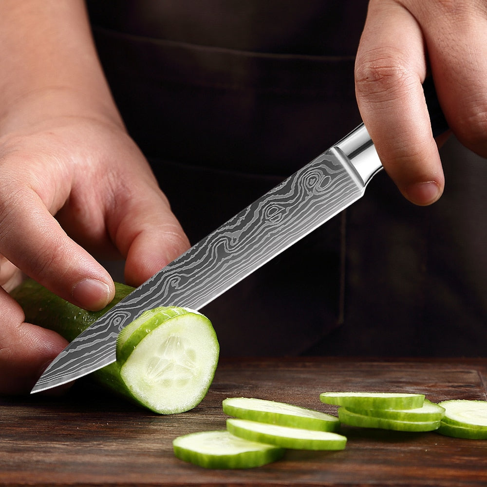 Chef's Kitchen Knife Set Japanese Stainless Steel Sanding Laser Pattern Knives