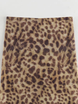 Leopard Print Midi Skirt New Fashion High Waist Elastic Waist Long Chic Skirt