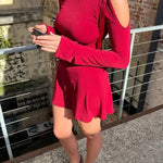 Sexy Strapless Long-sleeve Hollow Out Mini Dress For Women Bandage Slim Inclined Shoulder Dress Party Clubwear