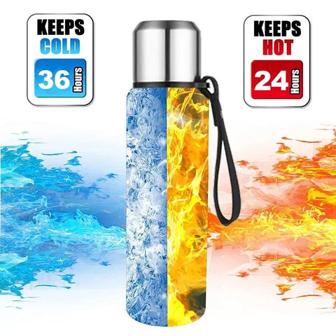 Thermos Bottle Large Capacity Stainless Steel Portable Vacuum Flask Insulated Lanyard Handle Hot Cold