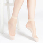 10 Pairs Spring Summer Fall Women's Soft Socks Thin Silk Socks Non-Slip Bottom Splice Fashion Transparent Ladies Breathable Socks