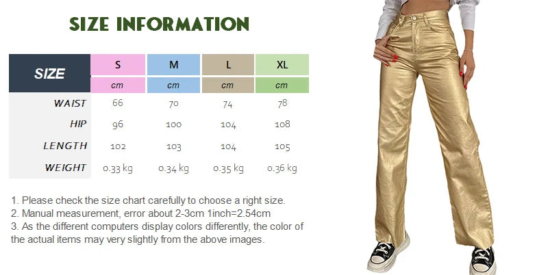 Gold & Silver High-Waist Metallic Straight Loose Fit Pants for Parties & Events