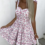 Summer Fashion Short Boho Skater Dress for Women Mini Sleeveless Floral Print Dress