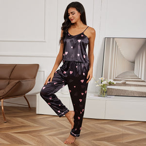 Women's Sexy Pajamas Lingerie Nightwear Set Satin Cami Sleeveless Top with Trousers Pajamas