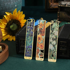 Elegant Metal Art Bookmarks with Tassels – Floral Art Painting Collection BookMarks for Book Lovers