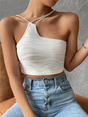 Women's Asymmetric Neck Cami Top Y2K High Street Sleeveless Backelss Summer Crop Top