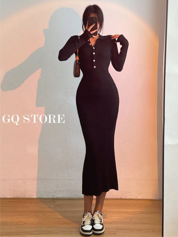 Long Sleeve Fishtail Maxi Dress Women Slim Button Elegant Casual Party Long Sleeve Fishtail Maxi Dress Women Slim Button Elegant Casual Party