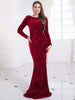Royal Blue Long Sleeve Sequin Mermaid Dress Women Bodycon Floor Length Elegant Evening Party