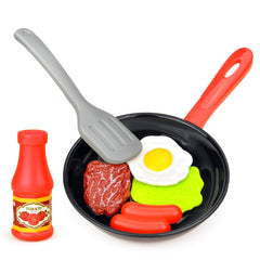 8PCS Kitchen Food Toys Simulation Kitchenware Play Set Pretend Play Pot Steak Vegetable, Bread, Hot Dog, Omelet Gift for Kids