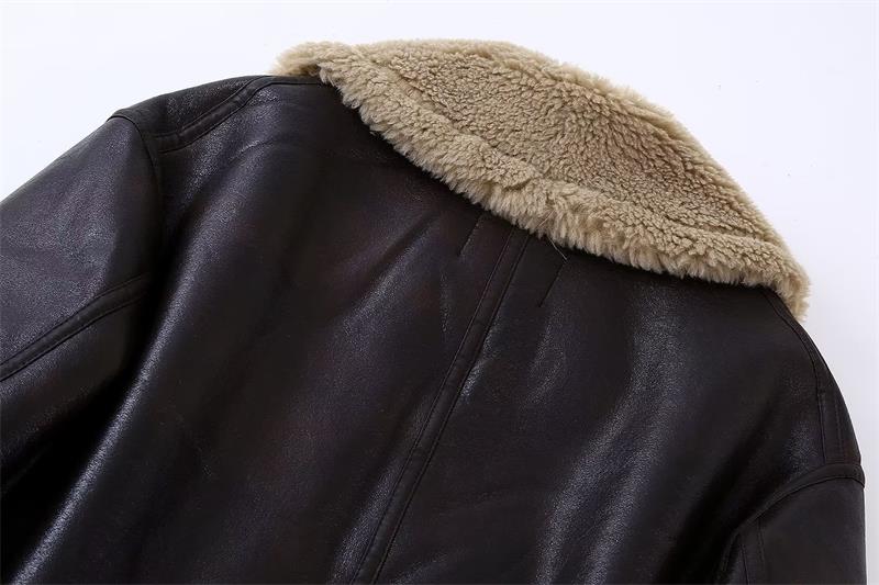 Women's Chic Jacket Faux Fur Chic Vegan Leather Velvet Winter Jacket