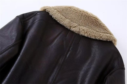 Women's Chic Jacket Faux Fur Chic Vegan Leather Velvet Winter Jacket