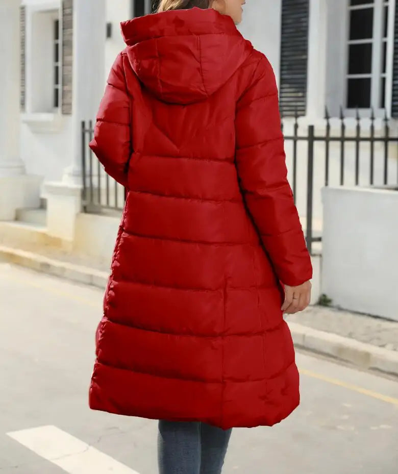 Women's Mid-Length Hooded Puffer Coat – Stylish Winter Warmth Plus Sizes