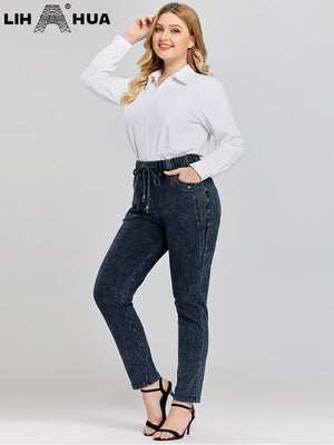 Women's Plus Size Jeans Stretchy Cotton Knit Denim Trousers