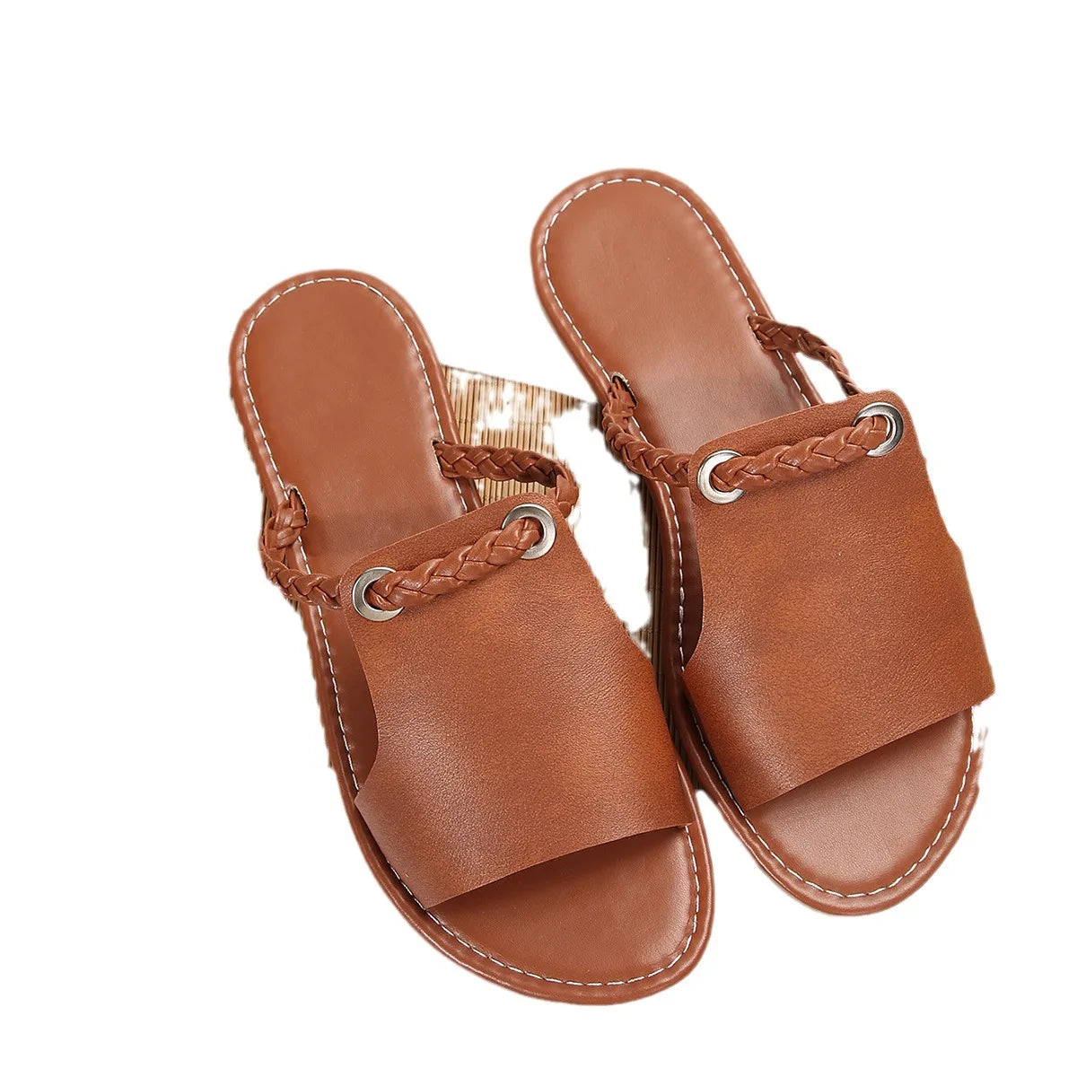 Women's Braided Slip-On Flat Sandals – Casual Open-Toe Summer Slides