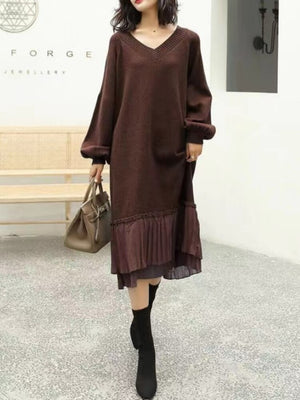 Elegant Women's Loose Sweater Dress Loose Long Fit Knitted Dress