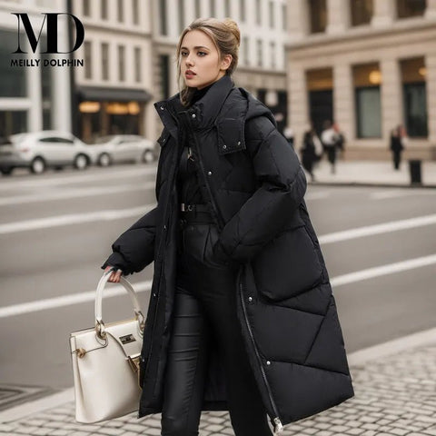 Down Puffer Coat Women Long Hooded Warm Casual Loose Padded Winter Outerwear Fashion Jacket