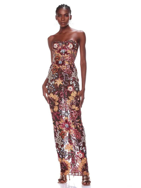 Maxi Dress Women Flower Embroidered Sequin Sleeveless Bodycon Gown Elegant Evening Wedding Party Dress