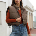 Ultra-Insulated Padded Puffer Vest with High Neck and Adjustable Hem Crop Top Vest