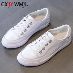 Genuine Leather Women's Casual Sneakers All Season Shoes White Vulcanized Shoes