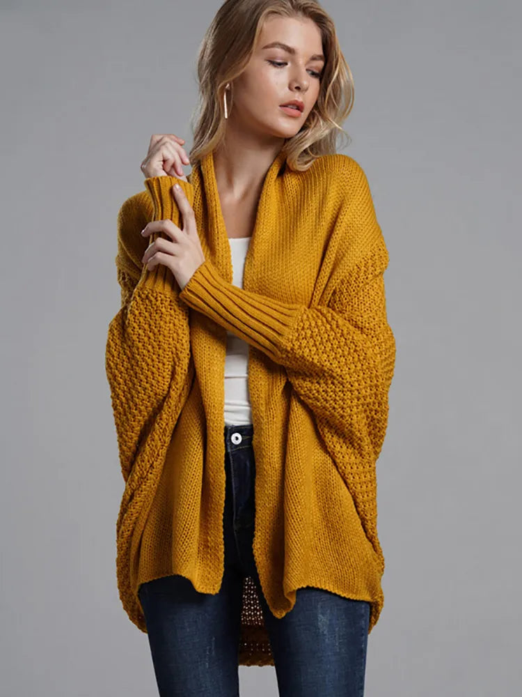 Oversized Sweater Cardigan for Women Patchwork Batwing Sleeve Long Sweater Cardigan