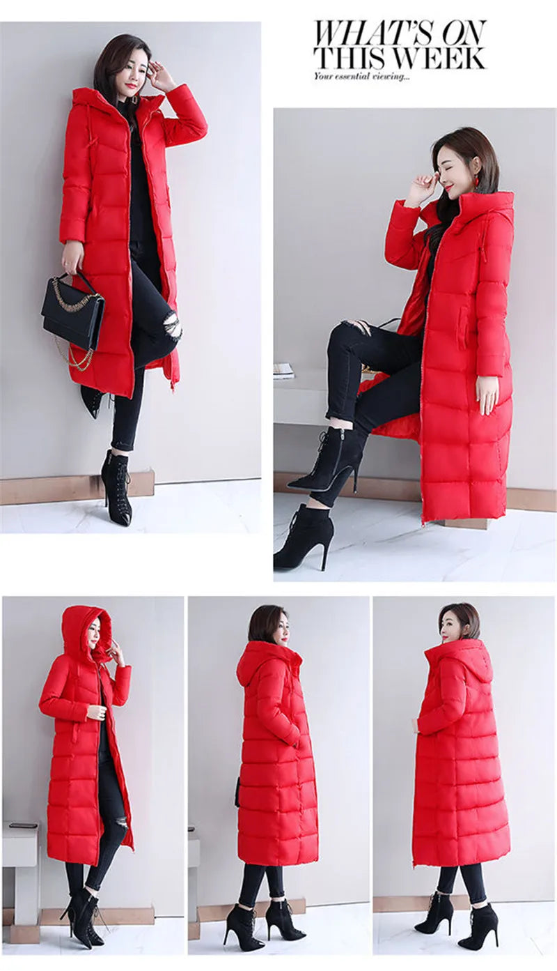 Women's Long Hooded Puffer Coat – Winter Essential - Plus Sizes