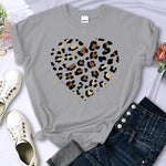 Broken Leopard Heart T-Shirt Casual Fashion Top Comfortable Women's TEE