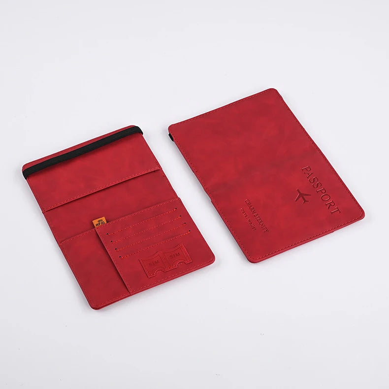 PU Leather Passport Wallet Travel Document Card Holder