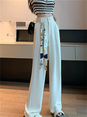 Ladies High Waist Button Up Wide Leg Casual Pants