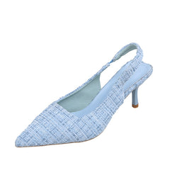 Women's Slingback Med-High Heels Pumps Pointed Toe Shoes Thin Heels Stilettos