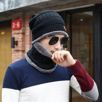 Winter Fleece Scarf & Hat Set Thick Plush Warm Beanie Wool Knit Caps for Men & Women Outdoor Cycling Ski Cold Protection Neck Mask Hat