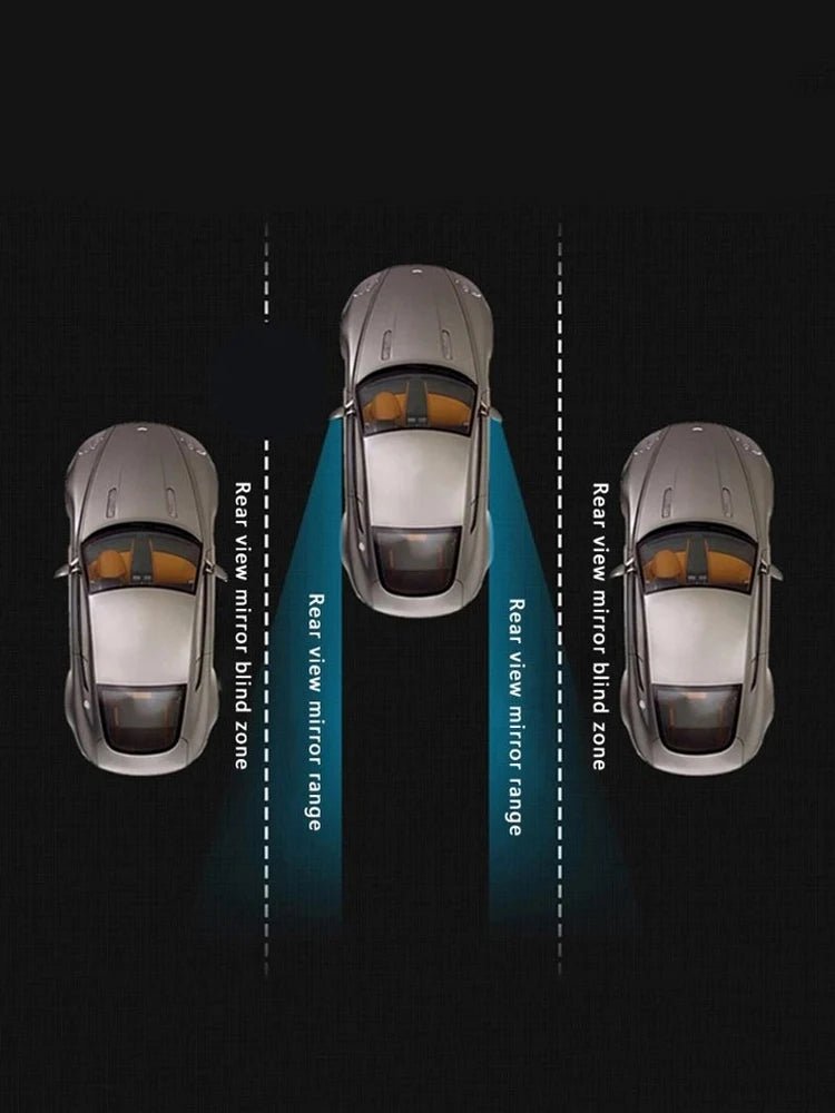 Diagram showing the blind zone of a car's rear view mirror on a black background