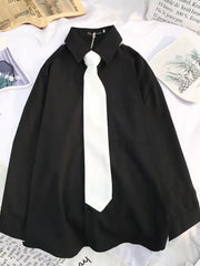 White & Black Shirts for Women with Tie Boutique Fashion Preppy Style Long Sleeve Shirts Button Up