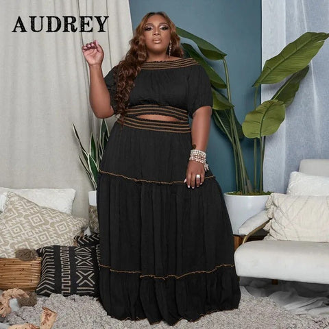 Plus Size Skirt Set Women 2-Piece Crop Top Elegant Casual Suit Chic Fashion Matching Outfit