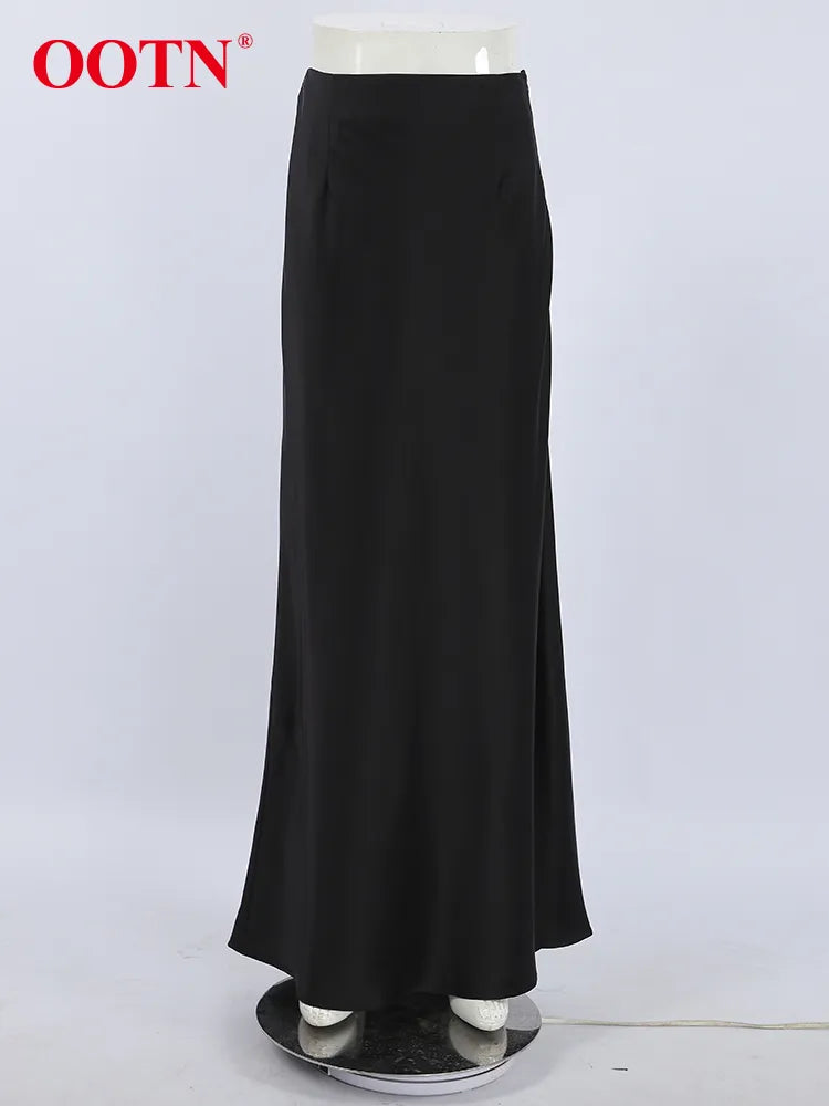 Elegant Satin Black Trumpet Skirts Boutique Fashion High Waist Skirts for Women Office Long Skirt All Seasons