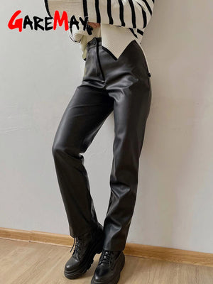 Women's Vegan Leather Pants Slim Fit Zipper Classic Faux Leather Trousers Pencil Pants for Women