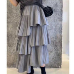 Asymmetric Pleated Skirt Women's Ruffle Irregular Hem Layered Midi Skirts