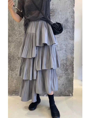 Asymmetric Pleated Skirt Women's Ruffle Irregular Hem Layered Midi Skirts