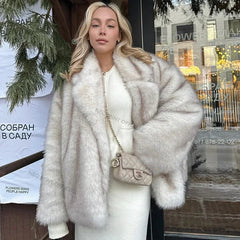 Oversized Gradient Faux Fur Coat Women Fluffy Thick Warm Fall Winter Jacket Open Front Outerwear