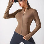 New Short Yoga Sports Jacket Women's Fitness Clothing Slimming Body Sculpting Zipper Yoga Long Sleeve Sweat Top Jacket