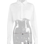 Boutique Fashion Shirt Crop Tops for Women  Elegant Blouses  with Flare Sleeve Sexy Asymmetrical Shirts Streetwear