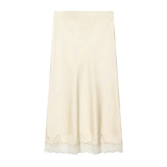 Cream-colored skirt with lace trim on a white background